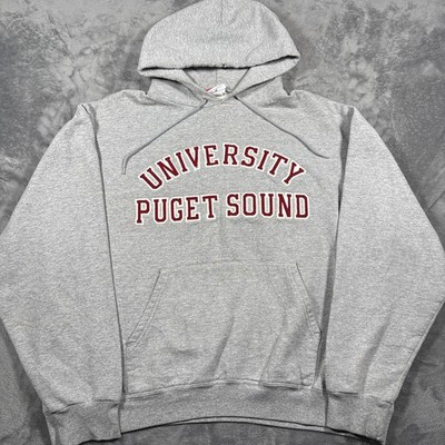 Vintage Champion University of Puget Sound Hoodie Mens XL Gray Stitched Logo