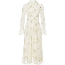 French Style Womens Waist Cinching Floral Print Dress Formal Long Vacation Dress