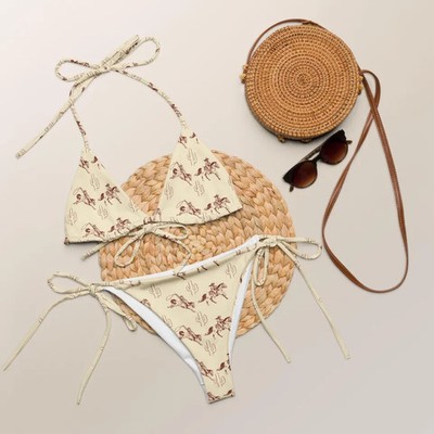 Bucking Horse Cactus Western Cowgirl String Bikini Two Piece Bathing Suit