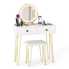 COSTWAY Makeup Dressing Table Vanity Desk with Mirror and Lights