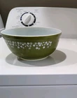 Large Green with White Flowers Pyrex Bowl Vintage Retro