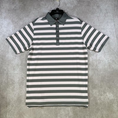 FootJoy Shirt Men Small Gray Pink White Striped Golf Polo Stretch Performance