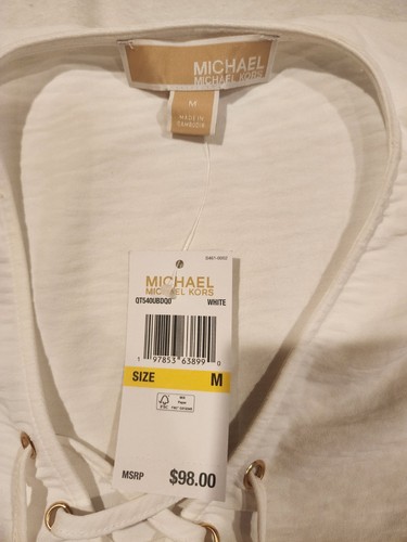 Michael Kors White Lace Up Tie Front Top Blouse Size M Women’s - Picture 2 of 6