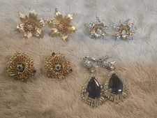 1950S MARCEL BOUCHER RHINESTONE EARRING LOT 4 PAIRS # & SIGNED 
