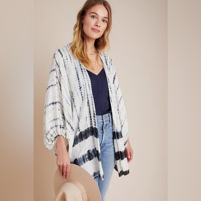 Anthropologie Blue Vada Shimmer Cocoon Kimono Flowy Laggenlook Boho One Size