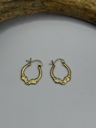 Vintage 14k Yellow Gold Rams Head Hoop Earrings 1.23g - Image 1