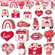 24Pcs Valentine'S Wooden Hanging Ornaments - Valentines Tree Decorations, Pink R