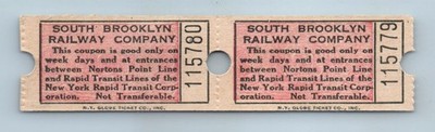 South Brooklyn Railway Company c1936 Nortons Point Line Rapid Transit Ticket