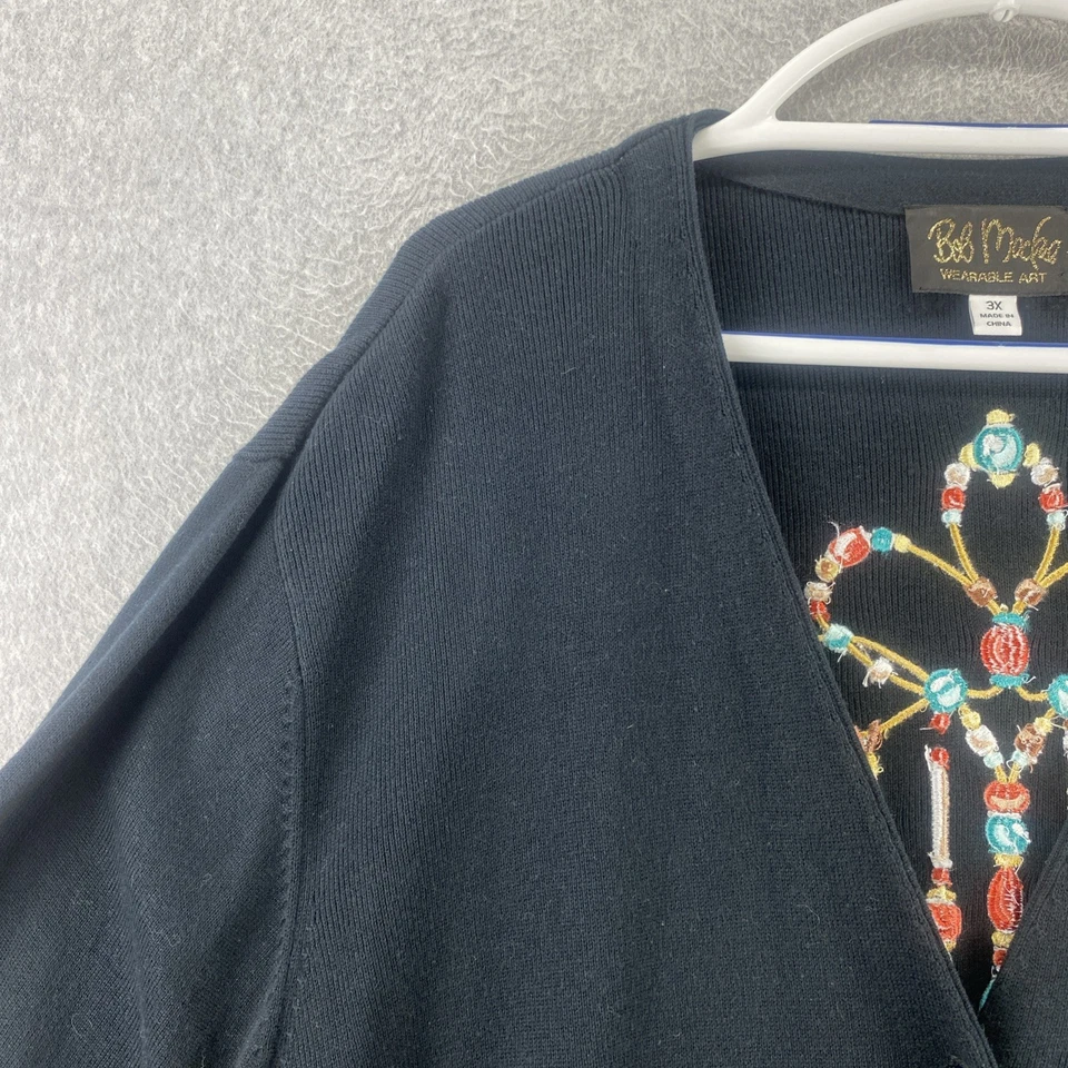 Bob Mackie 3X Black Feather Embroidered Cardigan Sweater Knit Jacket - Image 4 of 4