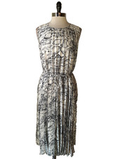 NEW TAHARI Plus Size 1X Shift Dress Black Ivory Animal Print Pleated Sleeveless