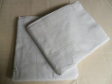 2xÜberschlaglaken-Oberleintuch-Laken-antike Weißwäsche-Tischtuch-Shabby Landhaus