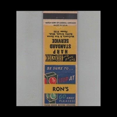 Matchbook Cover Harp Standard Service Battle Creek, MI