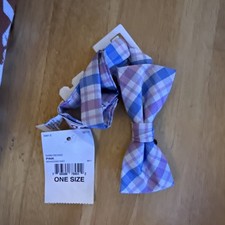 NWT Izod Boy's Pre-Tied Bow Tie Blue Plaid Adjustable Classic Style 125777