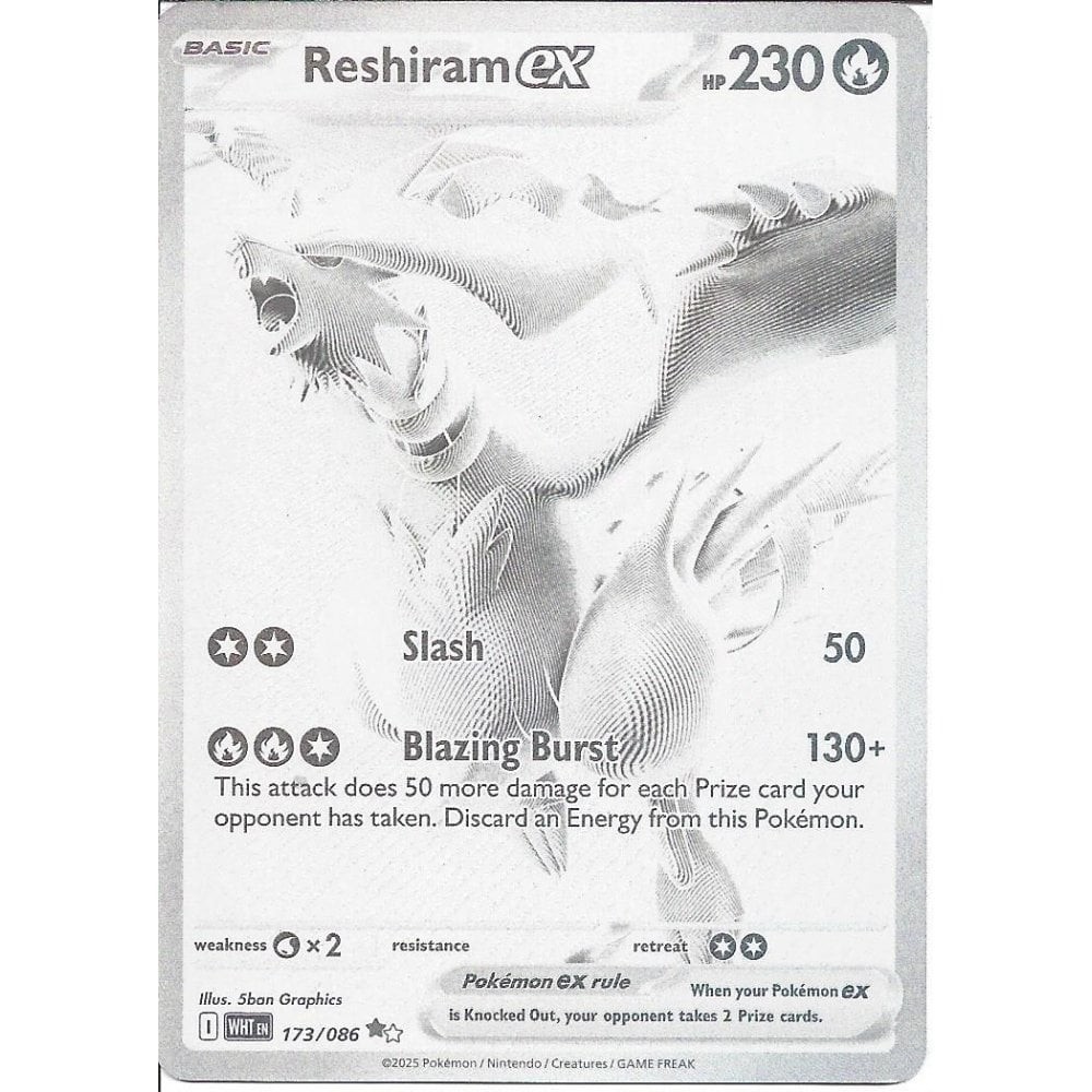 173/086 Reshiram ex : Black White Rare Card : SV-10.5 White