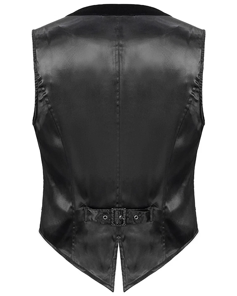 Devil Fashion Mens Gothic Steampunk Waistcoat Vest Black Pleated Velvet Wedding - Image 2 of 4