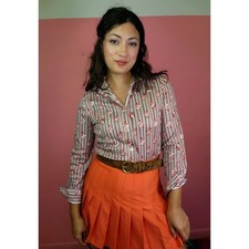 Vintage 1970's Striped Abstract Flower Print Dagger Collar Western Disco Shirt