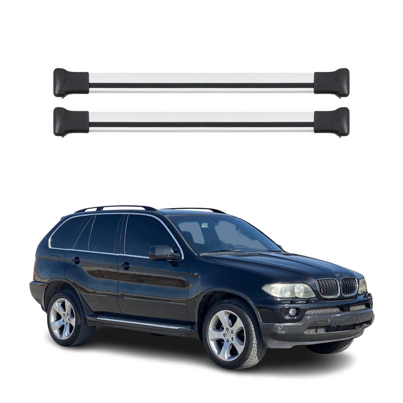 Barres de toit transversales pour BMW X5 E53 1999-2006 en aluminium gris