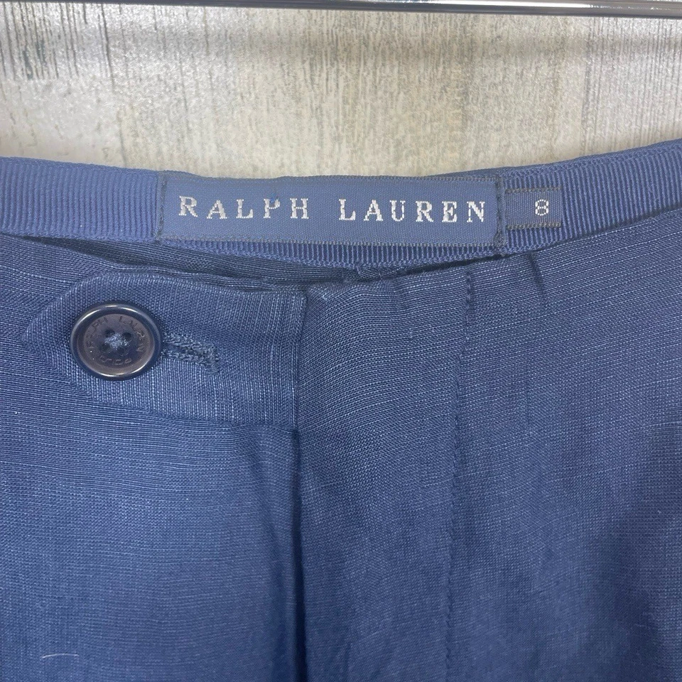 Pantalón Ralph Lauren de Lino de Seda Nuevo con Etiquetas Talla 8 Azul Marino Pierna Ancha Cómodo Chic Fluido Foto 4 de 4