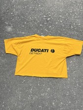 Vintage 90s Cropped Ducati Detroit T Shirt Yellow Fruit Of The Loom Tagged XL