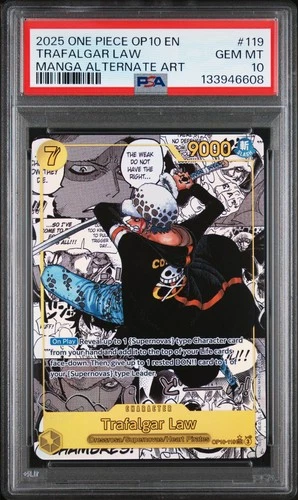 2025 ONE PIECE OP10-ROYAL BLOOD MANGA ALTERNATE ART #119 TRAFALGAR LAW PSA 10