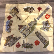 Italy Souvenir Scarf Yellow Firenze Pisa Square S. Maria Della Spina  26"