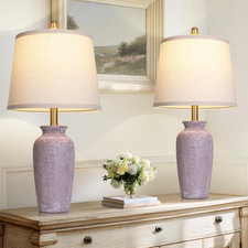 Rustic 24.5" Farmhouse Ceramic Table Lamps Set of 2 with LED Bulbs - Purple