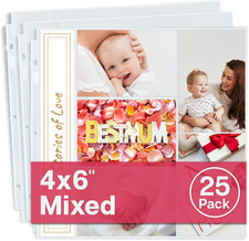 12X12 Photo Album Refill Pages, 25 Pack Holds 250 Photos, 4X6 Photo Sleeves for