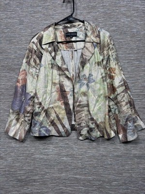 Randy Kemper Blazer Jacket Womens 10 Multicolor Linen Floral Open Lightweight