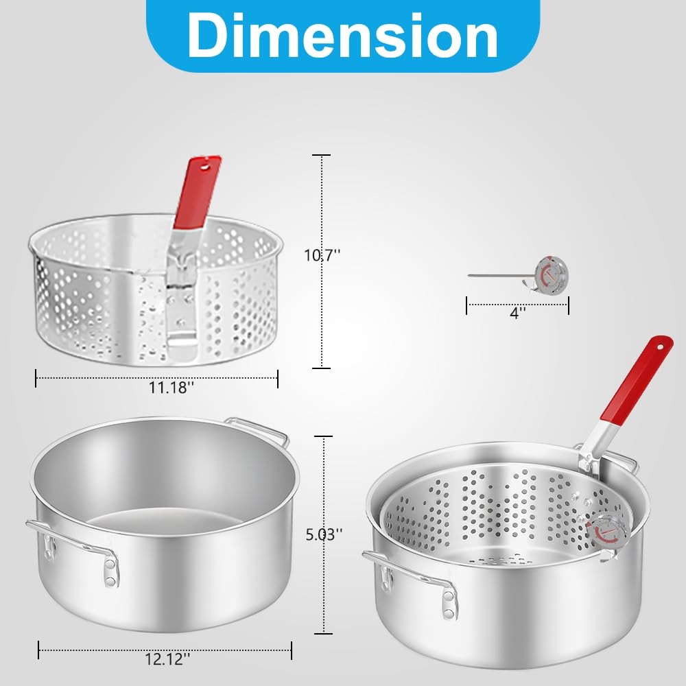 10QT Outdoor Fish Fryer Kit – Heavy-Duty Aluminum Pot  6.7QT Basket, Propane ...