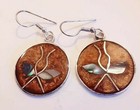 Gorgeous Alpaca Mexico Silver tone Enamel & Abalone Dangle Earrings