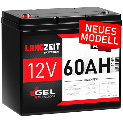 Akku 12V 60Ah Gel Blei Batterie Solarbatterie Elektromobil Boot statt 55Ah 50Ah