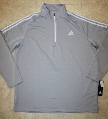 Adidas - French Terry 3-Stripes Shirt - Zip Neck, Long Sleeve (FOR Men) - Grey 2 (XL )