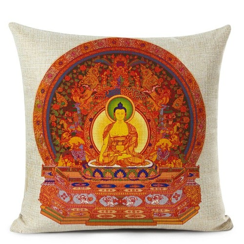 Chinese Indian Buddha Cushion Cover Religious Decorative Linen Pillowcase - Bild 5 von 22