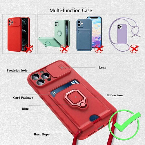 Card Case Cover TPU For iPhone 13 12 11 Pro Max XR X 7 8 Shockproof Ring Holder - Zdjęcie 5 z 16