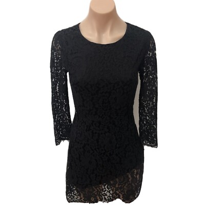 White Closet Lace Dress Size 6 Womens Fitted Black Zip Up Long Sleeve Sheer  Lace | eBay