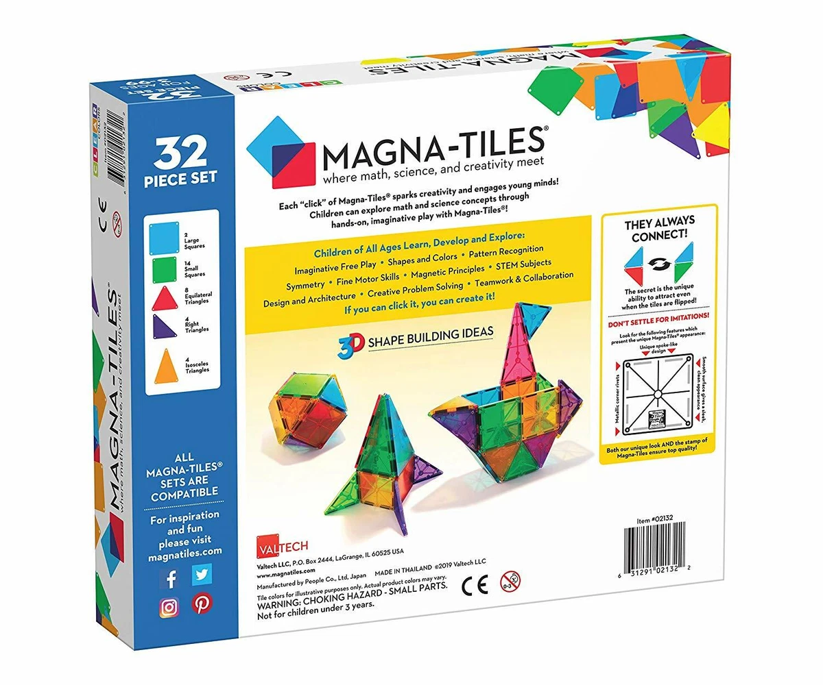 Magna Tiles 32 Piece Clear Color Magnetic Building Tiles For Kids