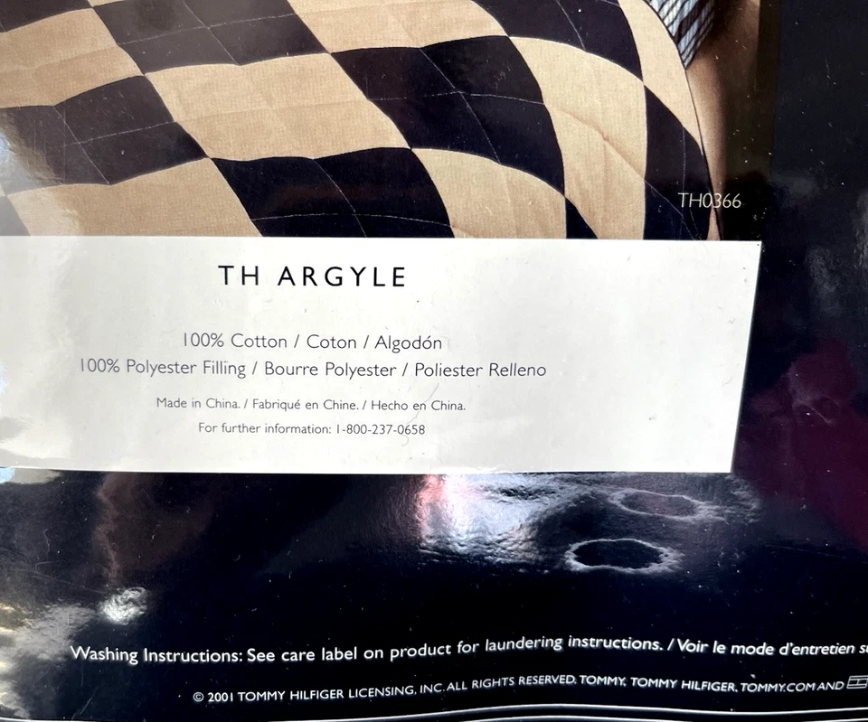 Tommy Hilfiger Argyle Algodón Acolchado Almohada Falsa Beige Azul Marino Diamante Juego de 2 NUEVO Foto 4 de 4