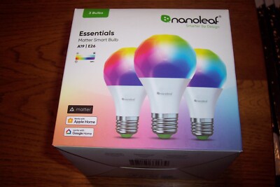 Nanoleaf Essentials Matter A19 E26 Smart Bulb, 3 Pack Alexa Google LED ...