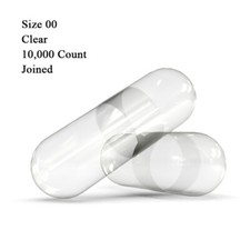 1-10K Empty Gelatin Capsules Size 00 Joined Clear Non-GMO Certified SLS Gluten