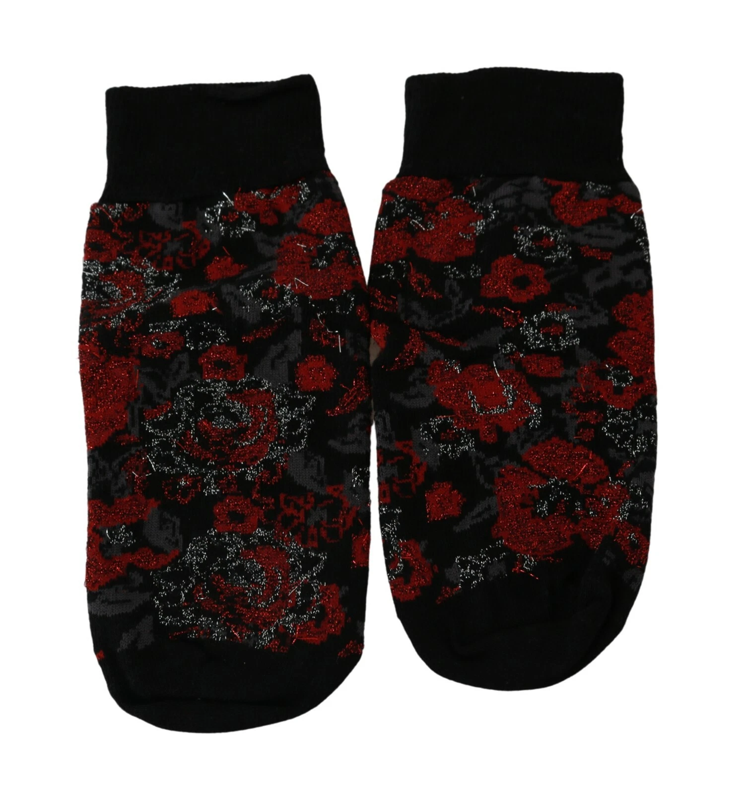 DOLCE & GABBANA Socks Bordeaux Gray Wool Knitted Floral Women IT40/S RRP $150