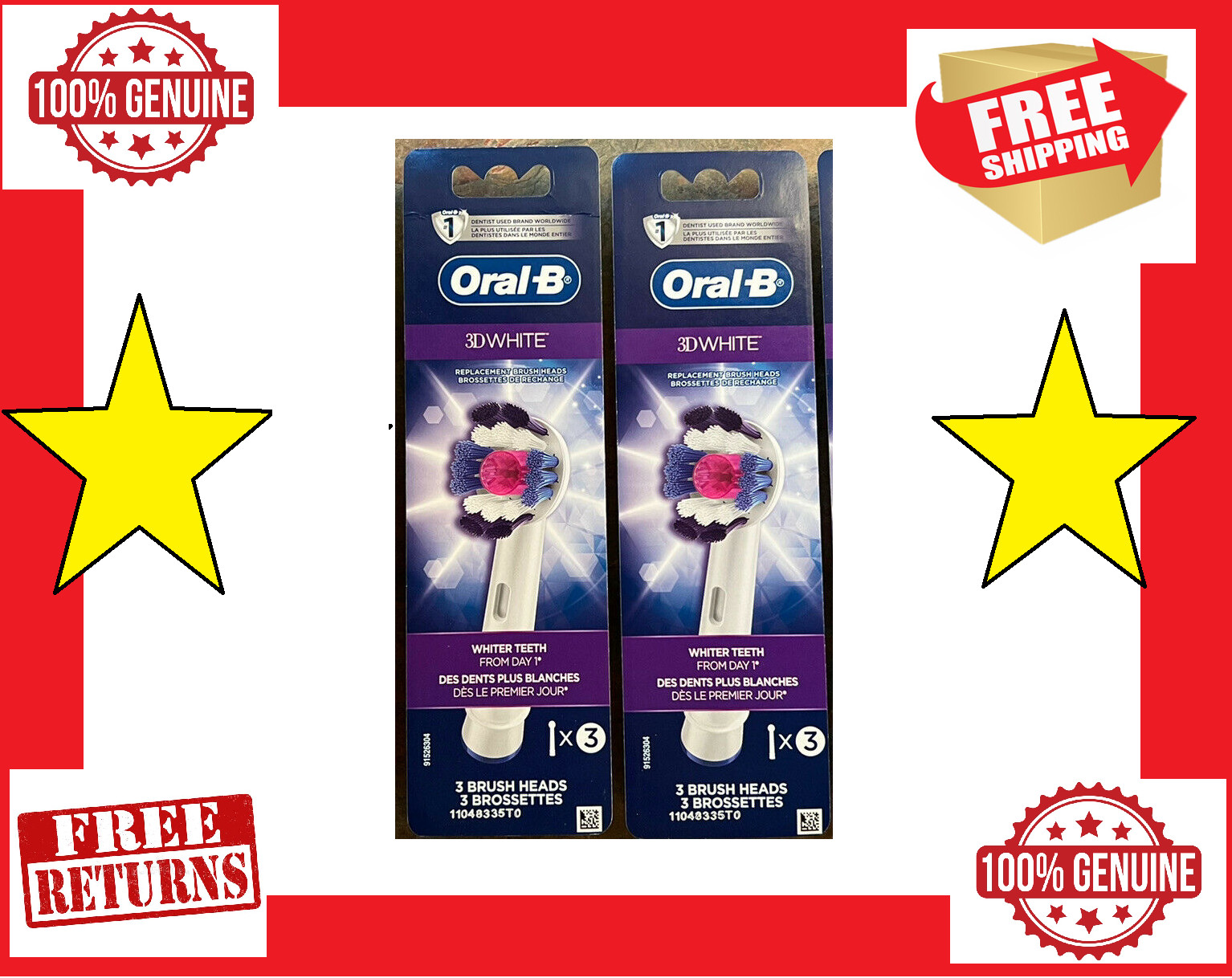 6 Oral B 3D Pro White Tooth Brush Heads Electric Whitening Refills EB18P-3 Braun