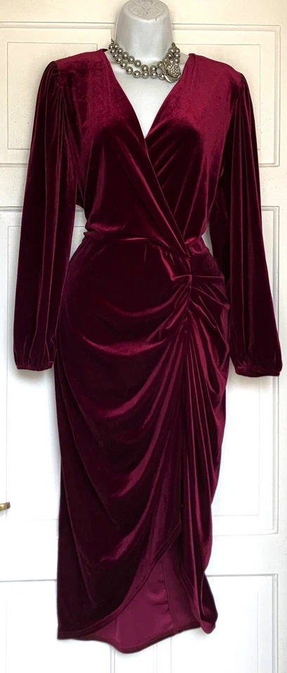 VESTIDO DE FIESTA QUIZ RICH BORGOÑA TERCIOPELO NOCHE OCASIÓN TALLA 22 Foto 4 de 4