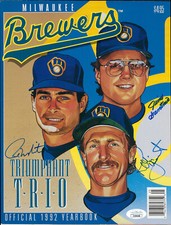 1992 BREWERS Robin Yount Paul Molitor Jim Gantner signed yearbook JSA AUTO Trio