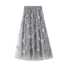 Women's Embroidered Floral Fairy Tulle High Waist Causal Long Skirts Plus Size