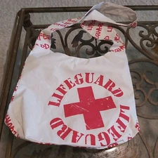 New Large Lifeguard Hobo Bag Red White Graphic
