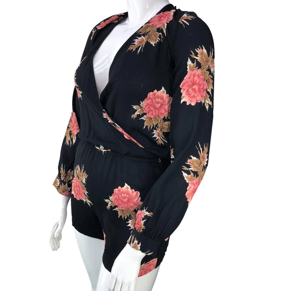 Mameluco envolvente Blue Life para mujer talla L cuello en V profundo manga larga floral negro elástico Foto 4 de 4