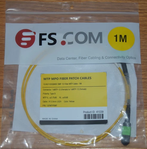 1M MTP Female to Female 12 Fibers Single Mode Fiber Patch Cable, Type B FS NEW