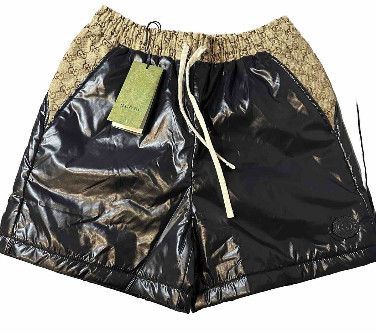 Gucci Black Shiny Nylon/GG Monogram Shorts Women's Size L Gucci Black Shiny Nylon/GG Monogram Shorts Women's Size L