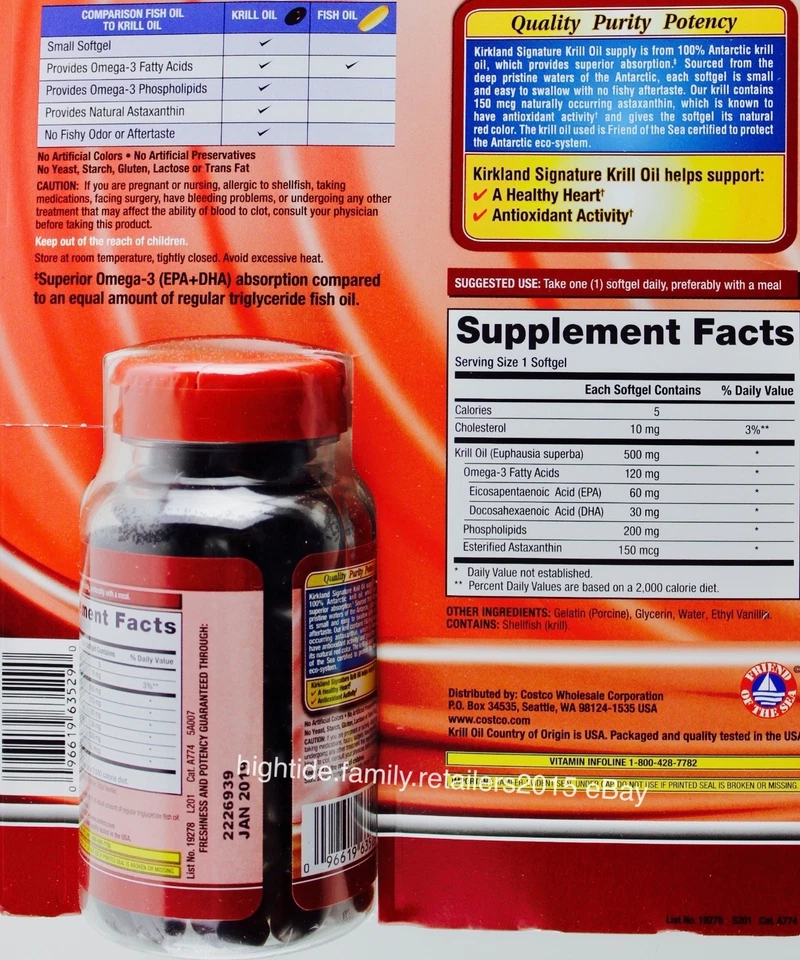 Aceite de krill Kirkland Signature 500 mg Omega 3 astaxantina, 160 cápsulas blandas Foto 2 de 2