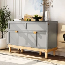 Queen Size Murphy Bed Wood Bed Frame Gray Storage Cabinet Bed for Bedroom